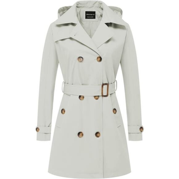 Women's Trench Coat Double-Breasted Classic Lapel Overcoat Belted - Picture 1 of 6